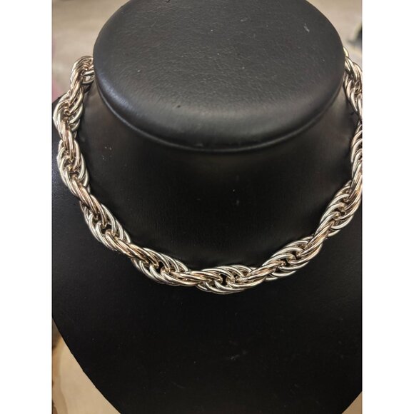 Trifari Braided Rope Chain Necklace Made France Silver-Toned Statement Vintage - Picture 2 of 13